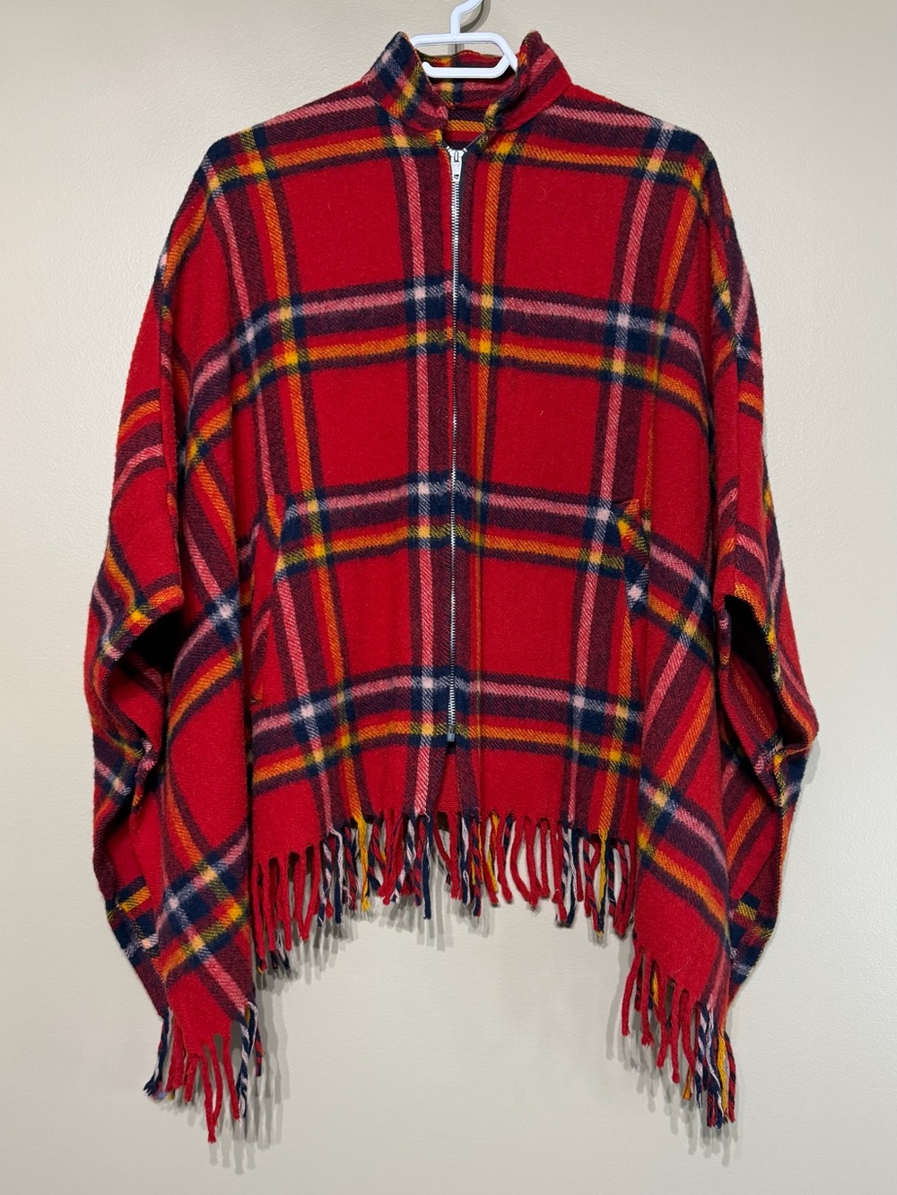 Vintage 1960’s Handmade Plaid Woven Tartan Blanket Style Poncho/ Cape